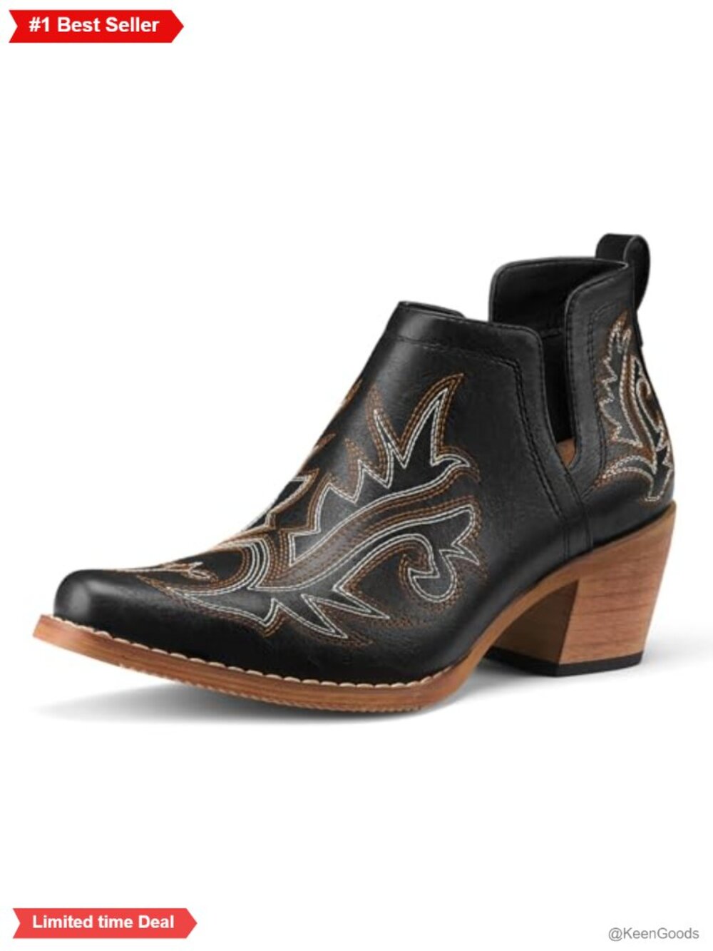 Rollda Western Cowboy Ankle Booties Vegan Leather Square Toe